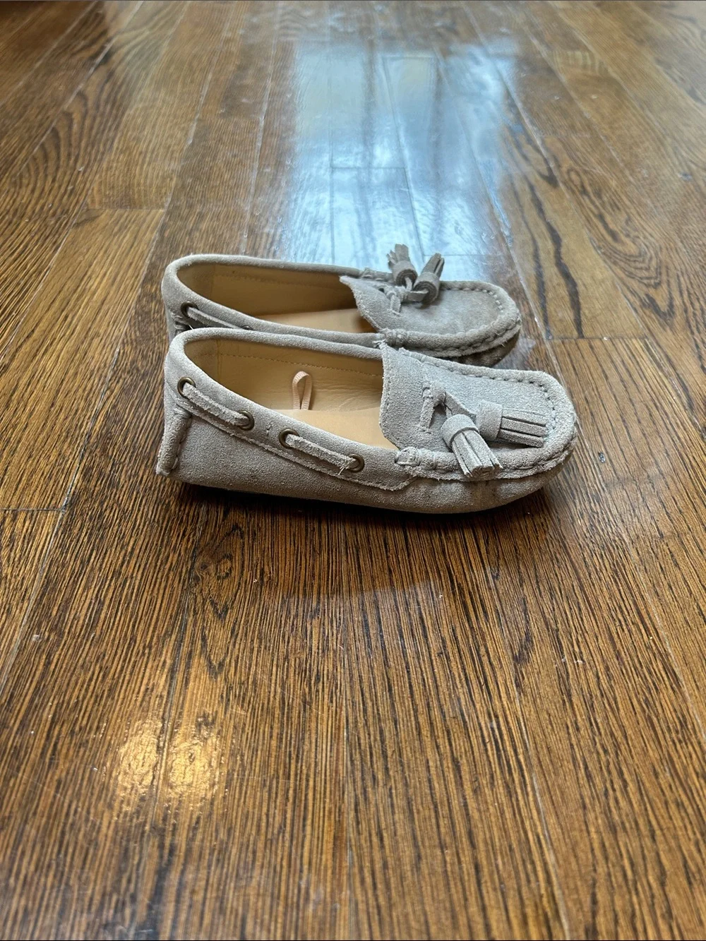 Janie and Jack Kids Tassel Moccasins in Light Beige Suede